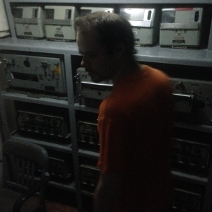 Checking out the spy equipment.