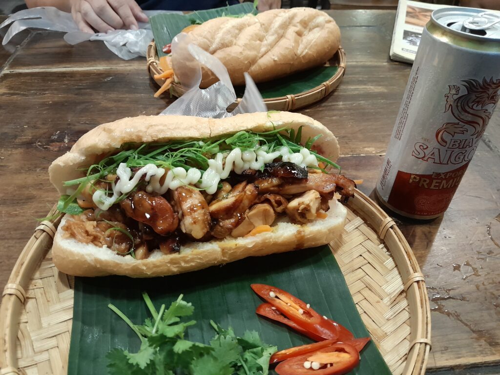 A chicken-filled banh mi.