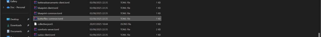Screenshot of new butterfly config file in the config folder.