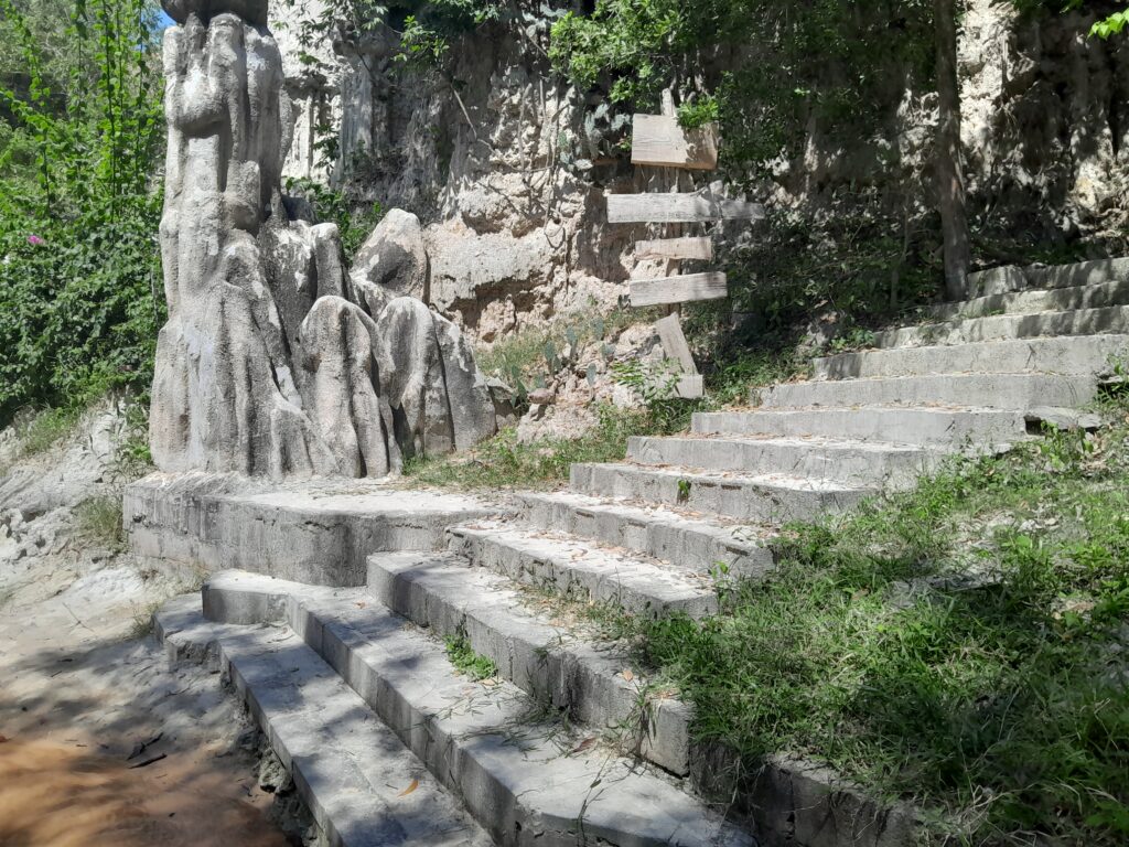 The steps leading down to the stream.