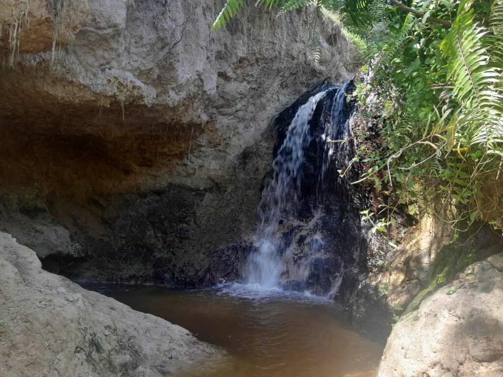 The waterfall at the end of the stream.