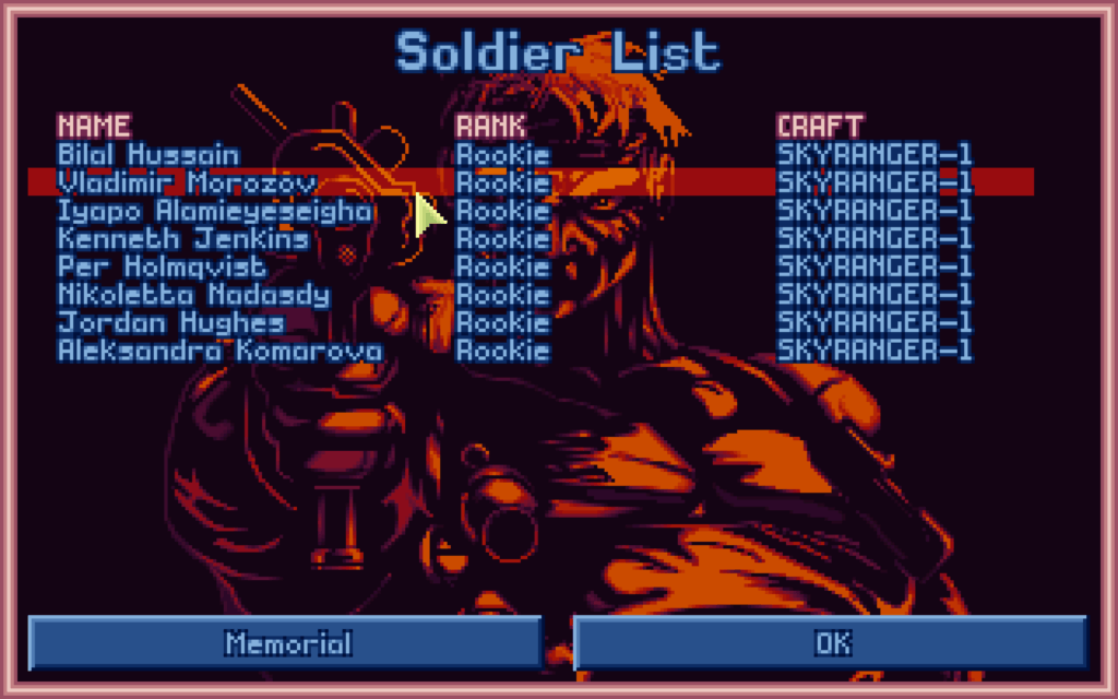 The soldier roster.