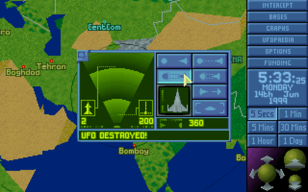 An interceptor destroys a UFO.