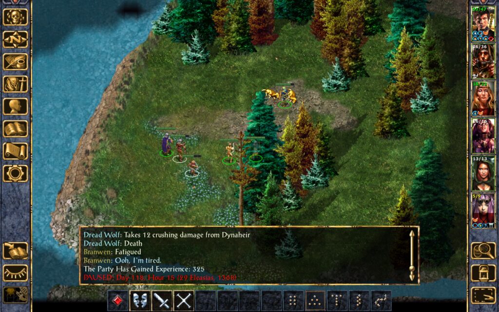 Dynaheir crushes the last dread wolf with a sling bullet.