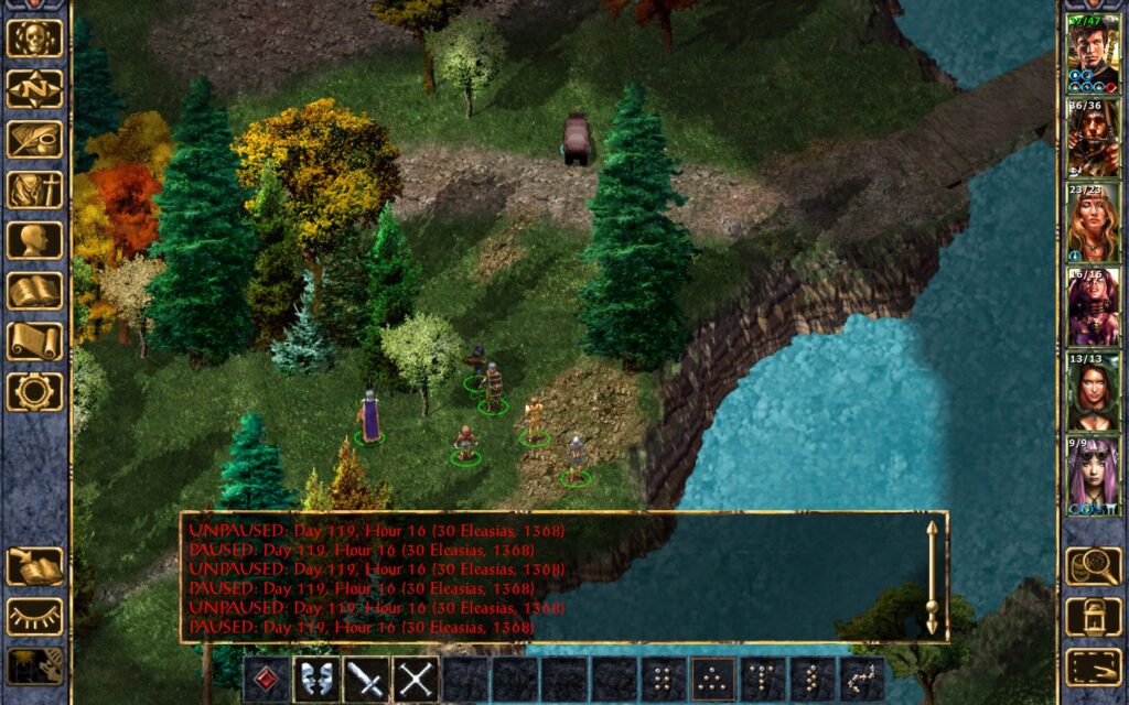 The wyvern bridge, with bears wandering around.