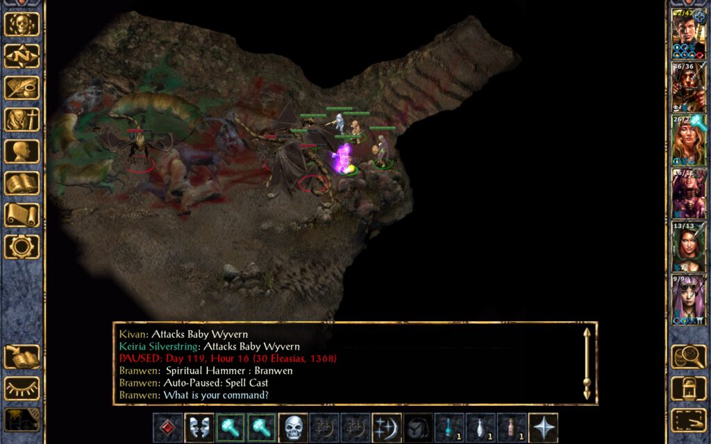 Branwen summons a Spiritual Hammer.