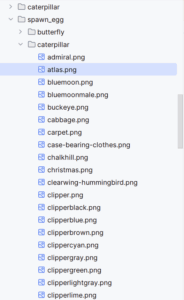 A list of caterpillar spawn egg textures.
