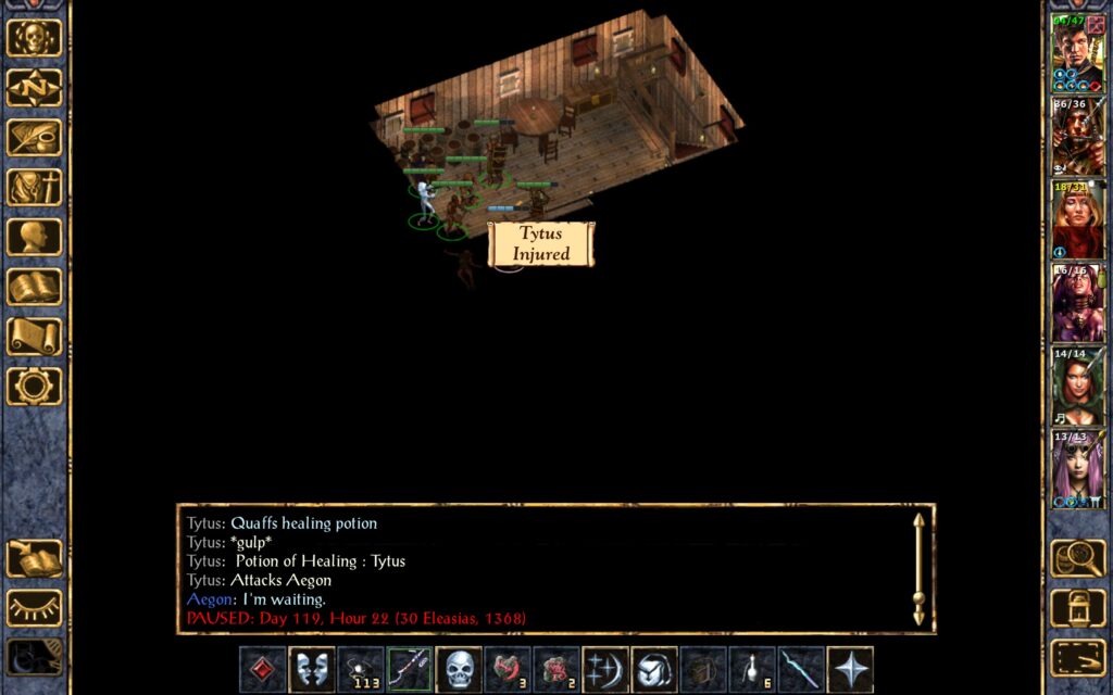 The guard leader heals himself while Aegon prepares to cast Hold Person.