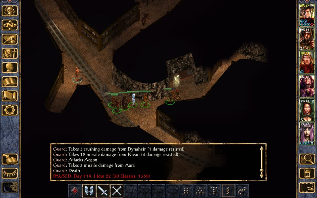 Aura kills a guard with her custom bow.