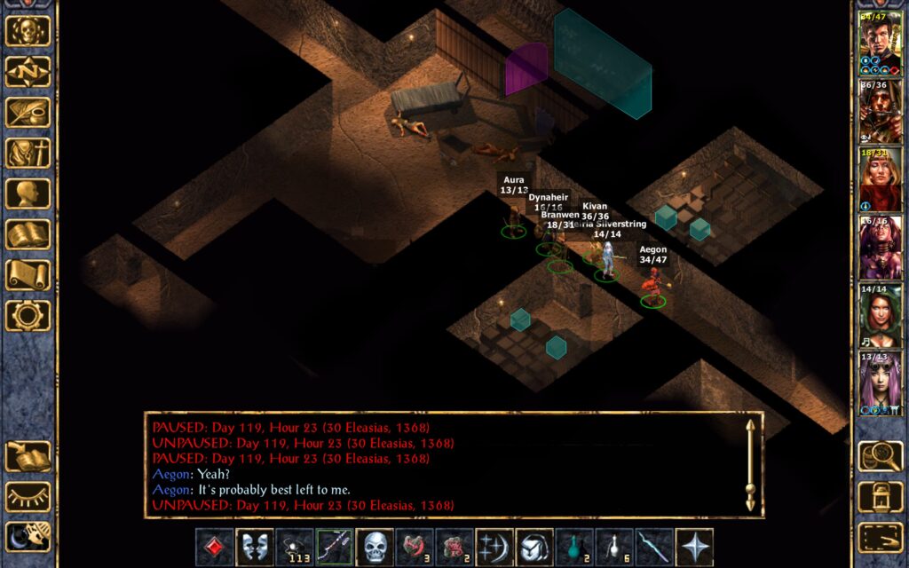 The Troupe searches through empty storage rooms.