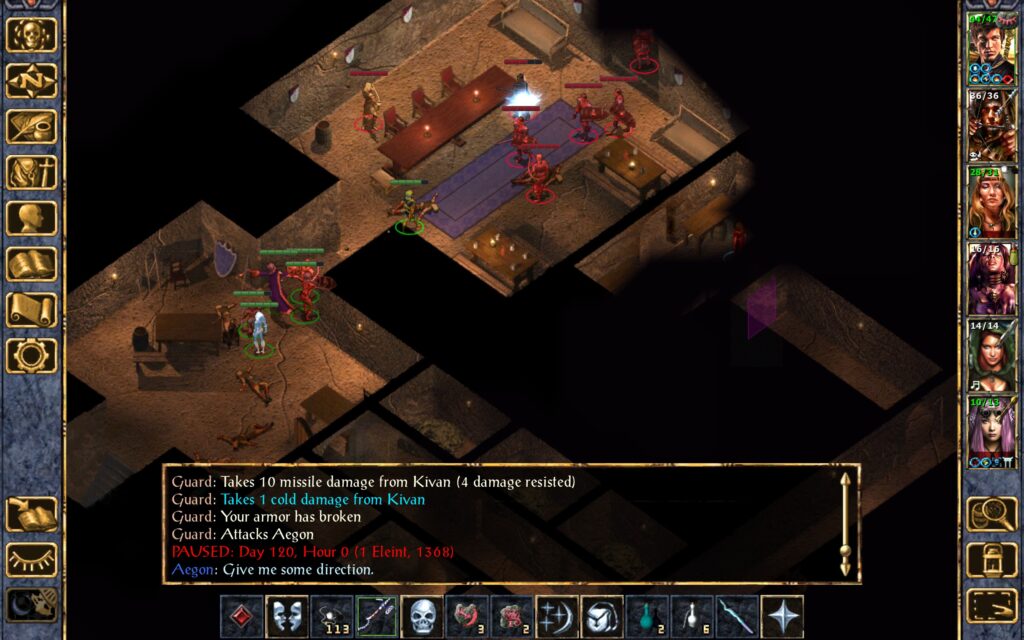 Kivan destroys a guard's armour.