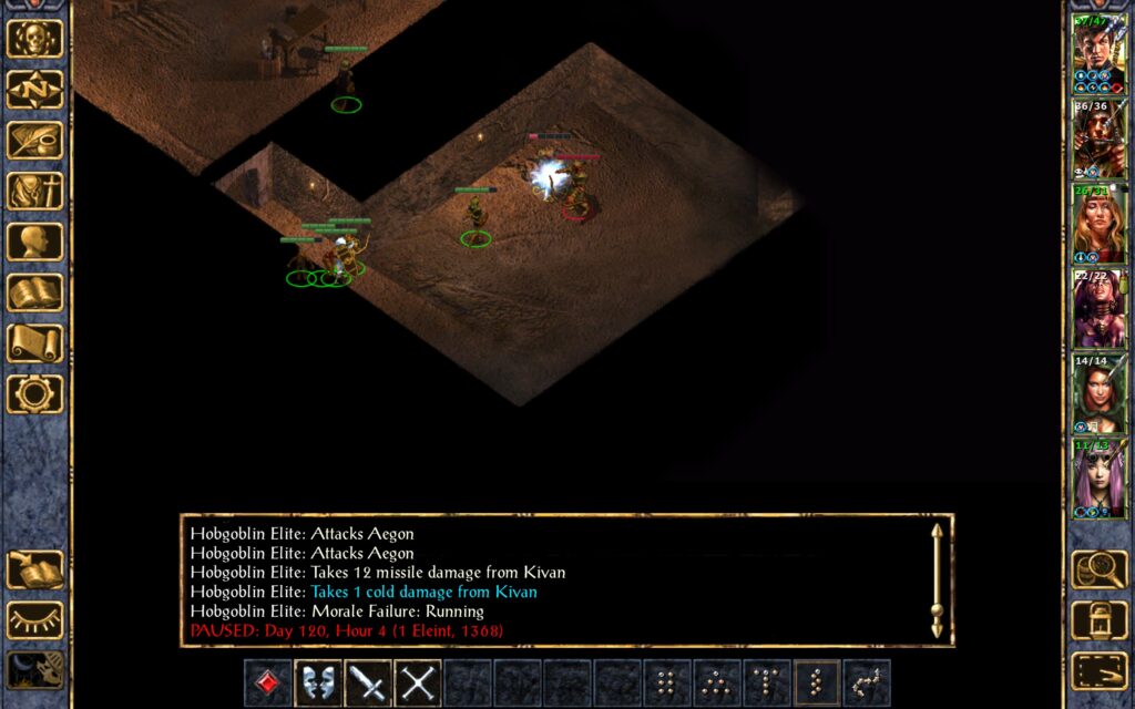 Kivan hits and panics a hobgoblin guard.