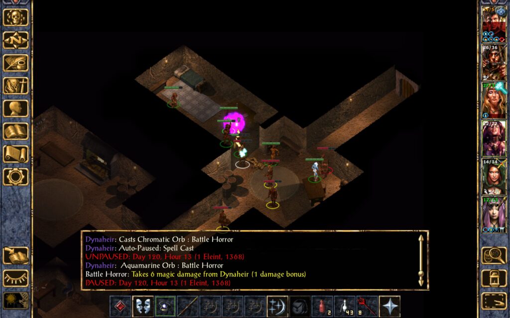 Dynaheir fires a Chromatic Orb on the battle horror.