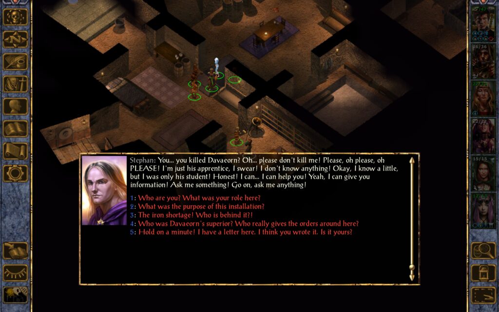 Stephan: You… you killed Davaeorn? Oh… please don't kill me! Please, oh please, oh PLEASE! I'm just his apprentice, I swear! I don't know anything! Okay, I know a little, but I was only his student! Honest! I can… I can help you! Yeah, I can give you information! Ask me something! Go on, ask me anything!