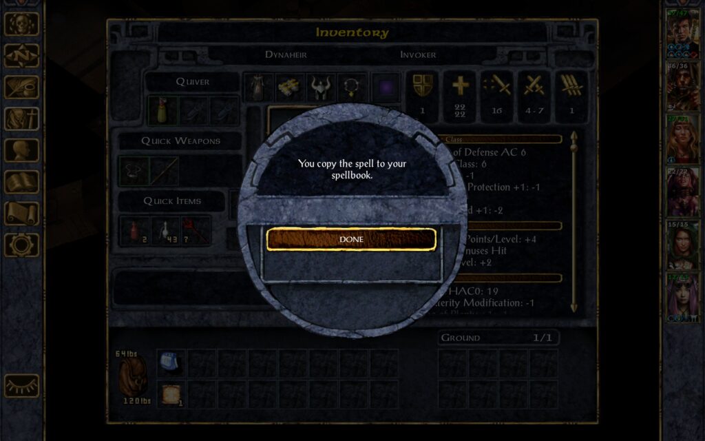 Dynaheir copies some spells to her spellbook.