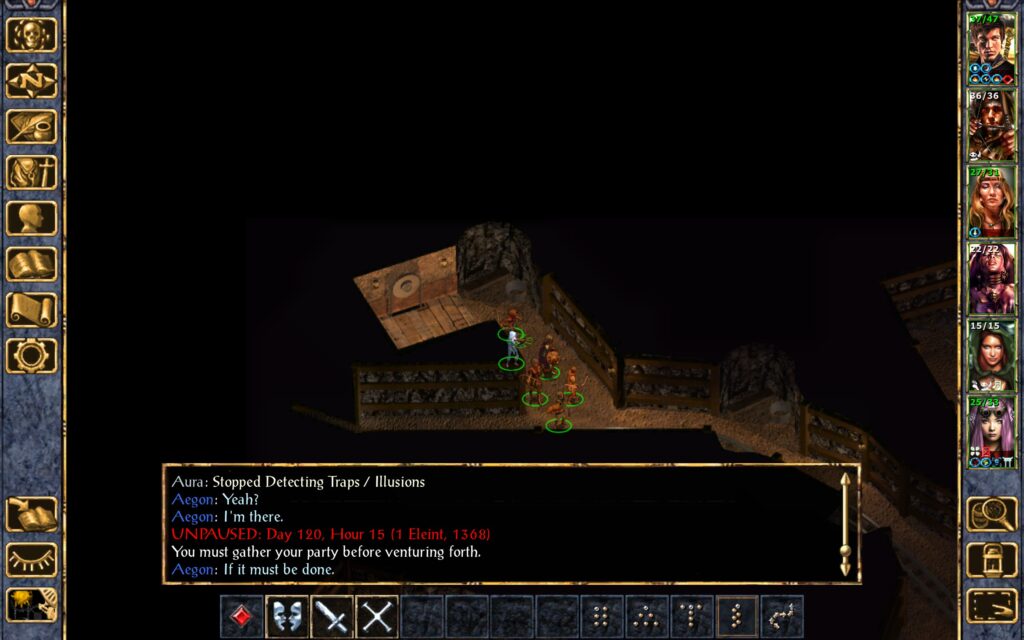 The Troupe boards the elevator to the first level.