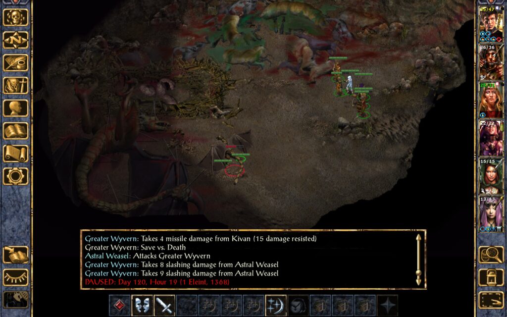 The astral weasels attack a wyvern.