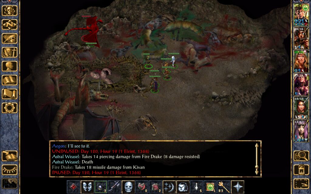 The fire drake kills an astral weasel.