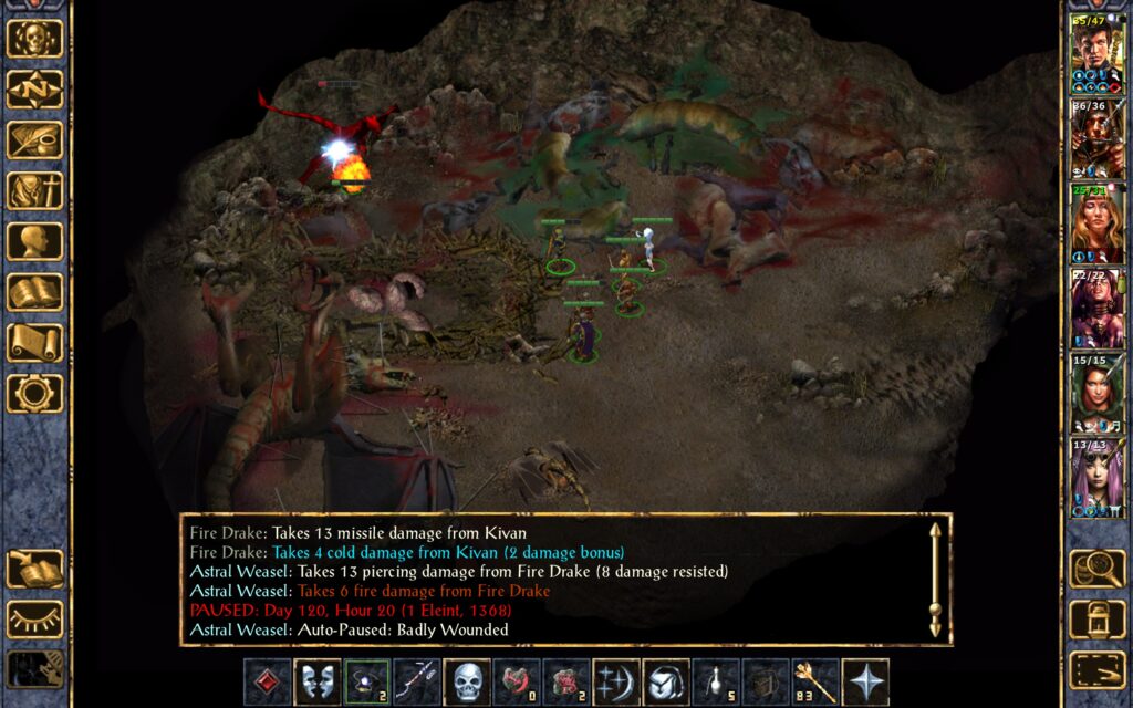 The astral weasel and the fire drake are critically wounded.