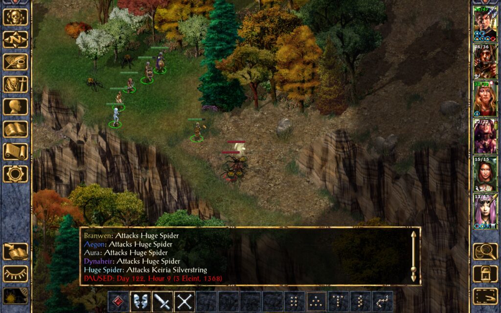 The Troupe cuts through a third wave of spiders.