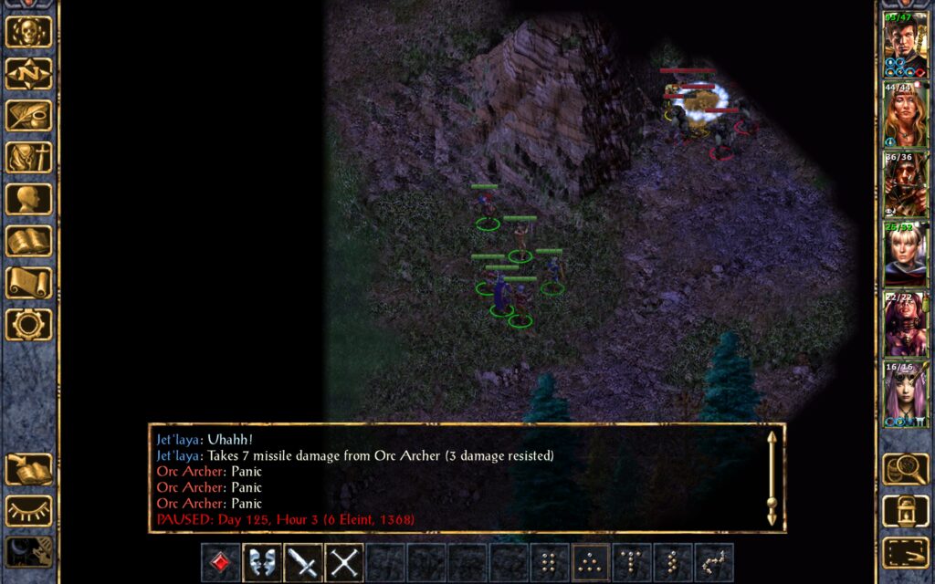 Three orcs are Panicked by Aegon's spell.