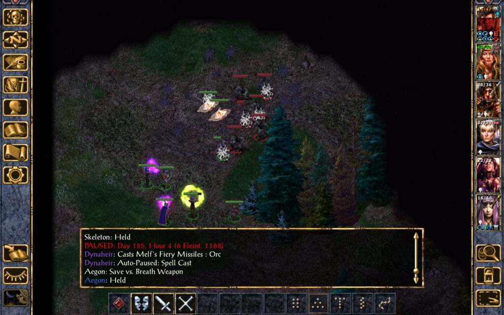 Dynaheir casts Melf's Fiery Missiles. Aegon is Held by his own web.