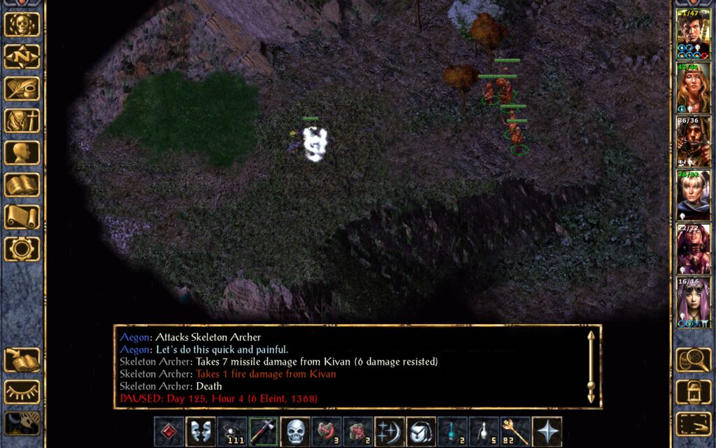 Kivan kills the skeleton and Aegon heals himself.