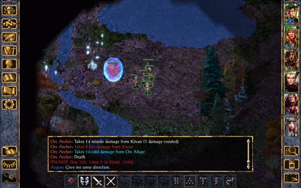 An orc archer is killed by the Ice Storm.