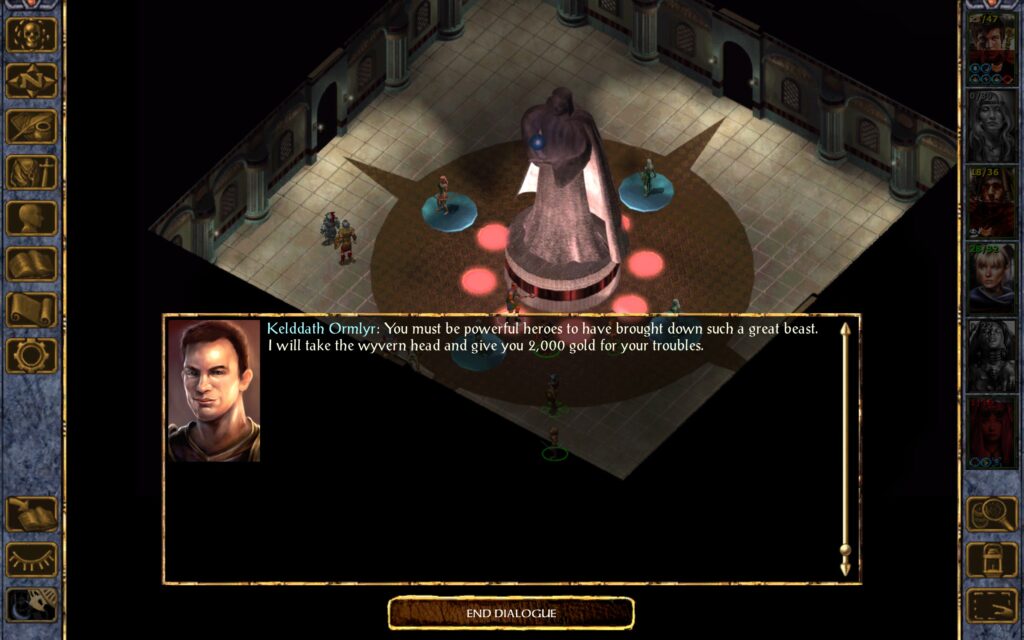 Kelddath Ormlyr: You must be powerful heroes to have brought down such a great beast. I will take the wyvern head and give you 2,000 gold for your troubles.