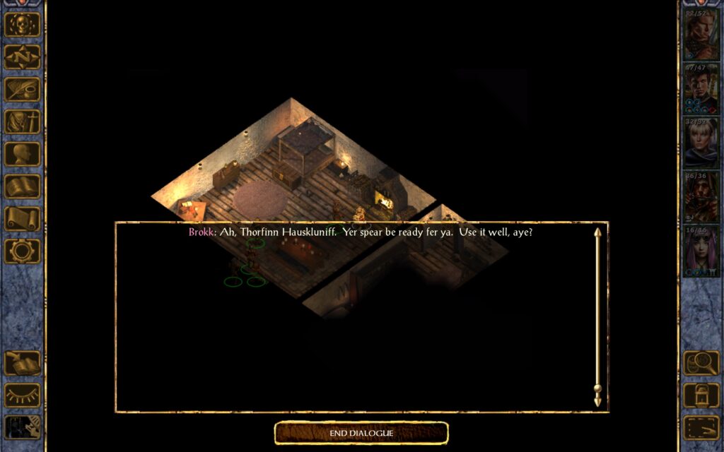 Brokk: Ah, Thorfinn Hauskluniff. Yer spear be ready fer ya. Use it well, aye?
