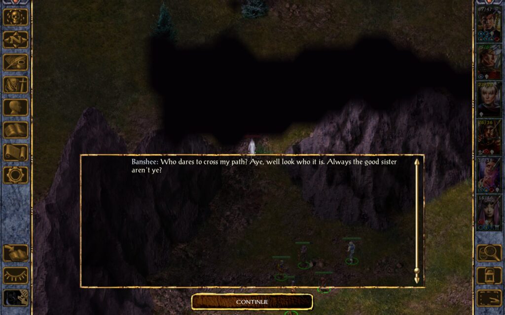Banshee: Who dares to cross my path? Aye, well look who it is. Always the good sister aren't ye?