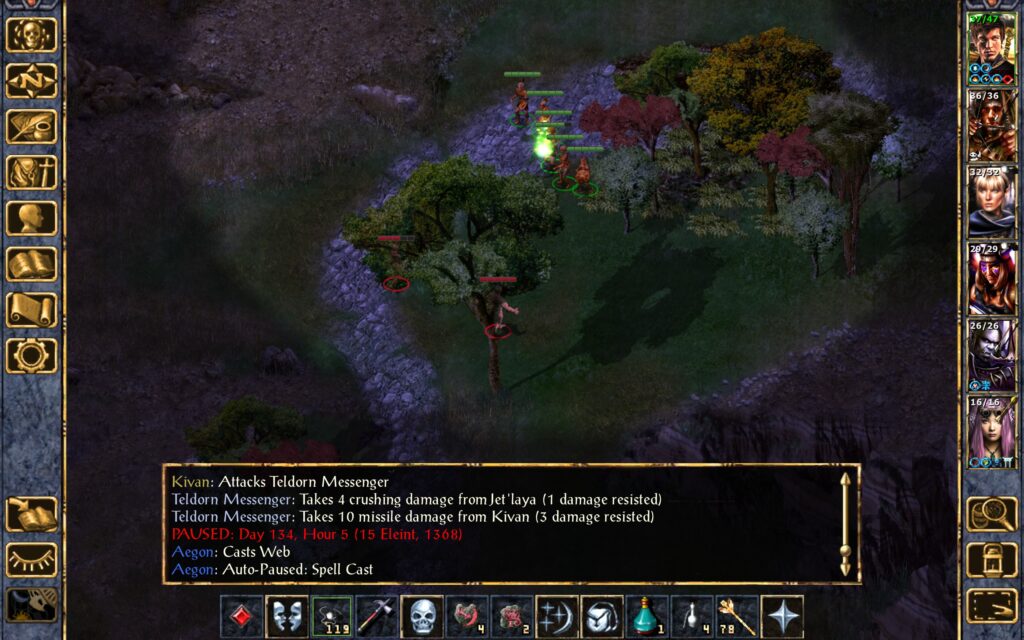Aegon casts Web as a stone golem approaches.
