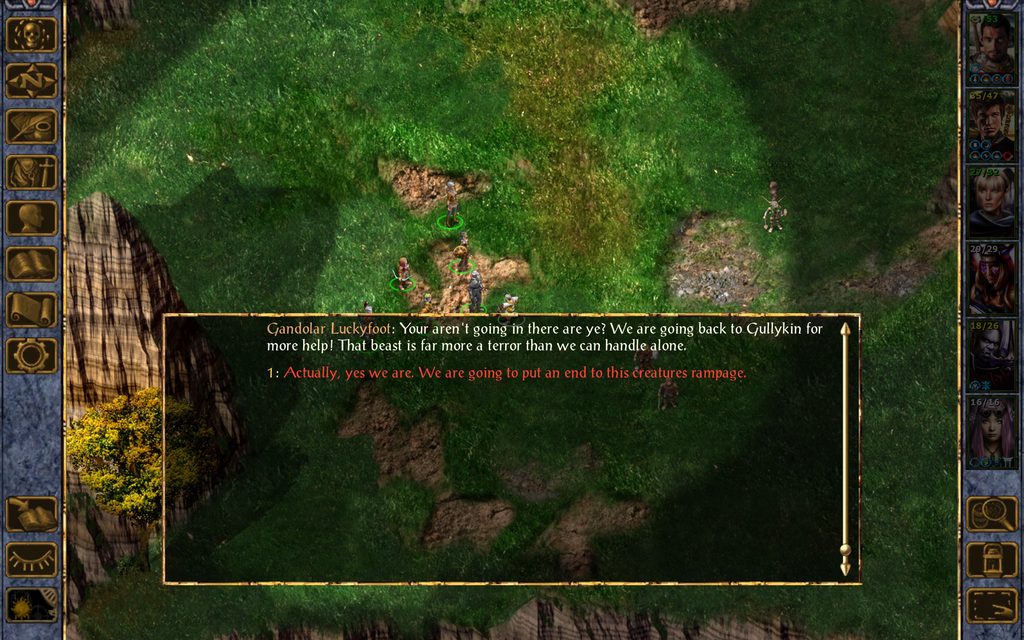 Gandolar Luckyfoot: Your aren't going in there are ye? We are going back to Gullykin for more help! That beast is far more a terror than we can handle alone.
