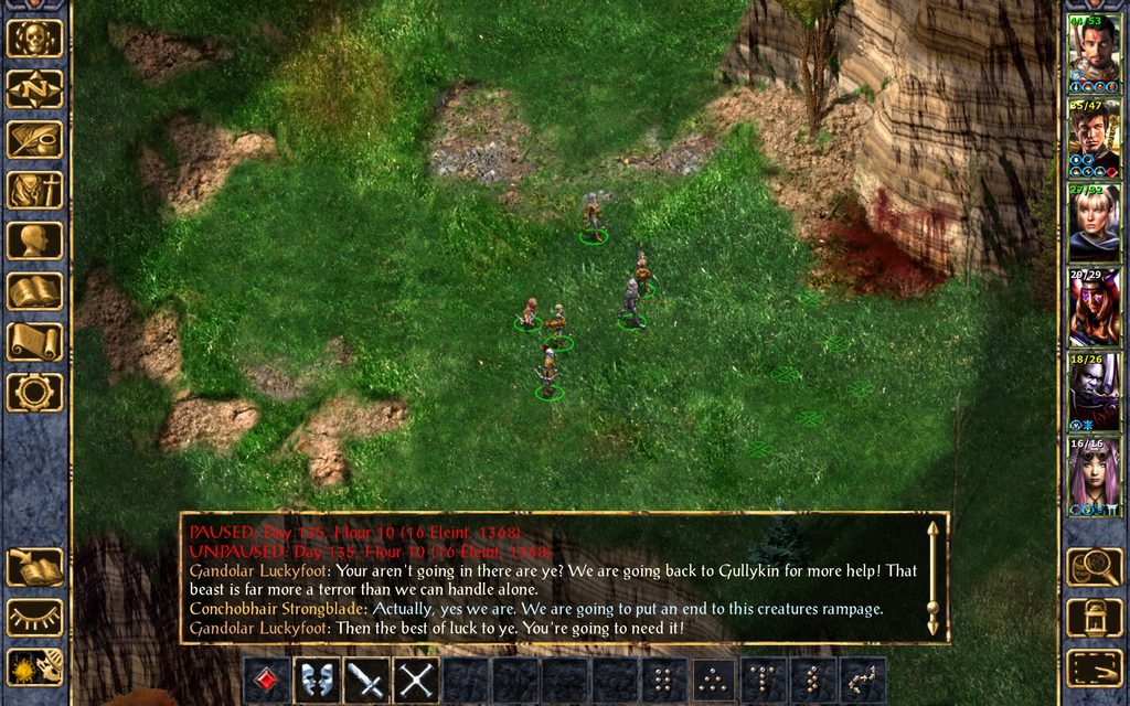 The Troupe walks past rocks covered in blood.