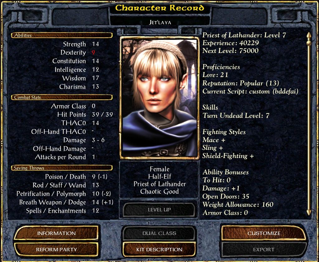 Jet'Laya, a Level 7 Priest of Lathander.